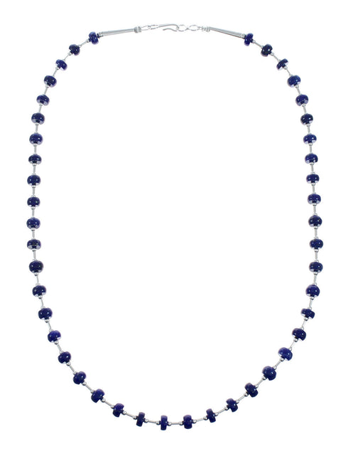 Native American Liquid Sterling Silver Lapis Bead Necklace X11000